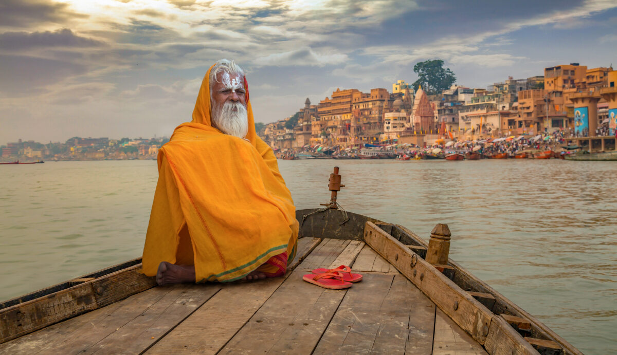 Varanasi,,India,,October,12,2017:,Sadhu,Baba,In,Meditation,On,A